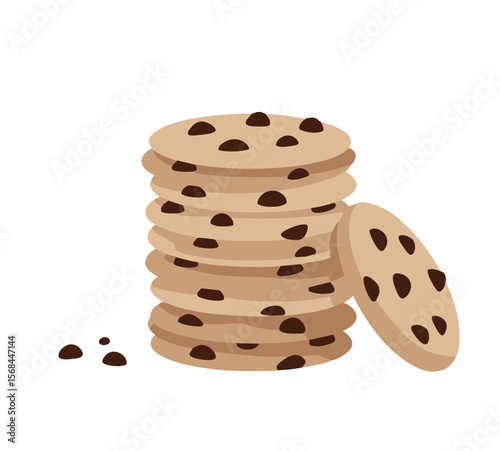 Pile of chocolate cookies in flat vector art, sweet and tasty treat for bakery, snacks, and cafe content.