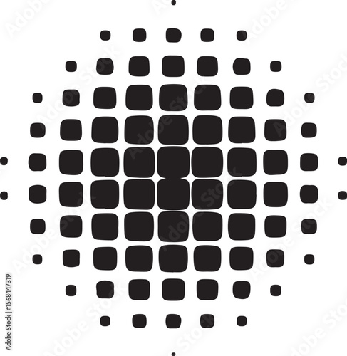 Black rounded squares radiating outwards on white abstract pattern