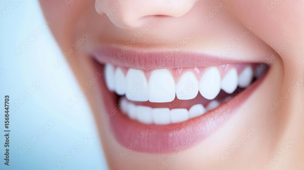 Obraz premium Bright smiling woman showcasing perfect dental health for european dental care concept