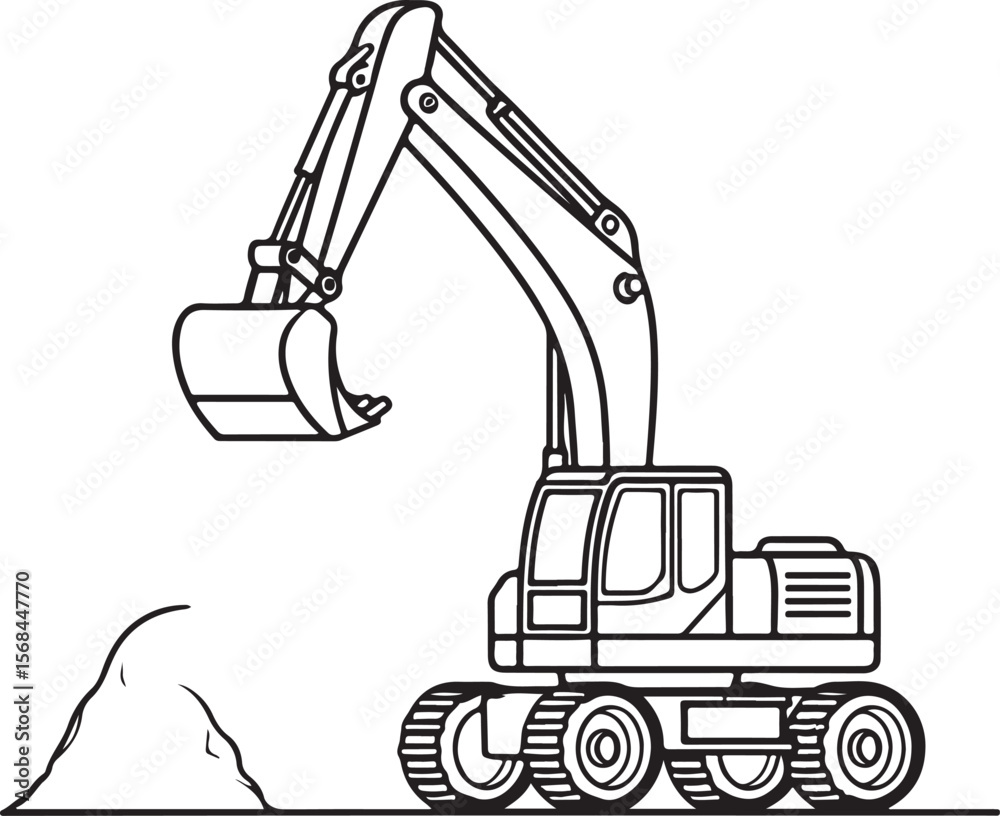 Naklejka premium Excavator digging dirt pile construction machine