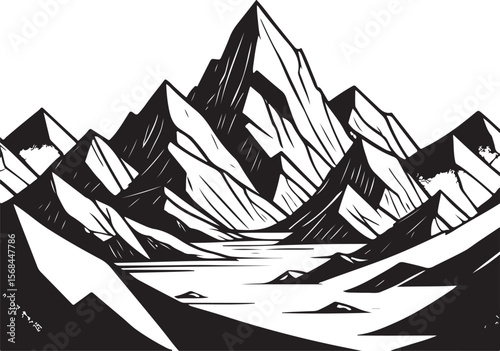 Jagged mountain peaks with reflective water mountains sharp