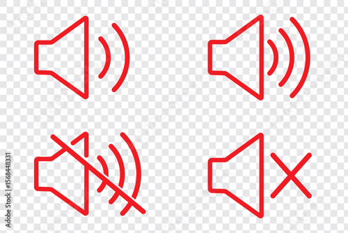 Speaker icon set. Mute and unmute volume sound icons set. No speaker sound or keep silence icon. Vector isolated Volume icon set in black outline.