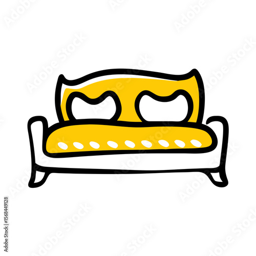 Bed icon with yellow pillow for hotel or bedroom