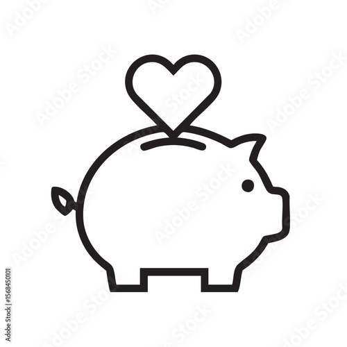 Cute piggy bank with heart symbol for saving money concept