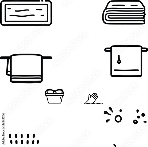 Black-and-White Vector Illustration of Bathroom Accessories & Hygiene Elements – 8-Item Cleanliness & Comfort Mini Set
