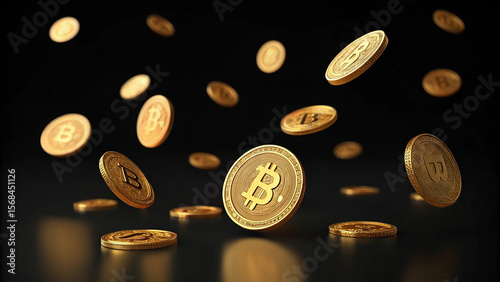 golden coins falling in slow motion