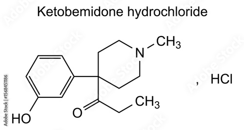 Chemical structure of ketobemidone hydrochloride, drug substance