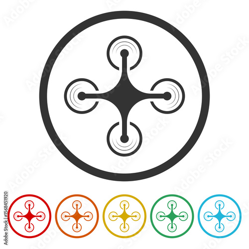 Simple drone icon. Set icons in color circle buttons