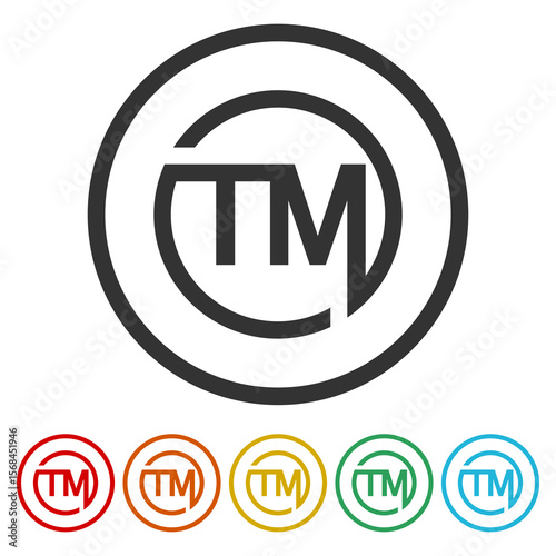 Registered TM trademark icon. Set icons in color circle buttons