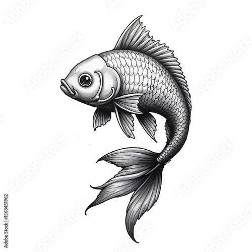 Traditional Dotwork Goldfish Tattoo Design