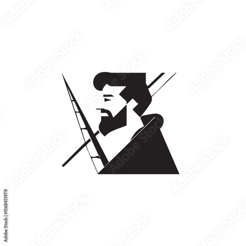 Fisherman silhouette with rod and beard design for branding