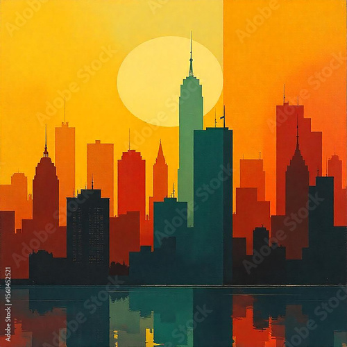 chicago skyline at sunset