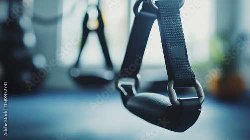 Close-up view of exercise straps in a fitness center.