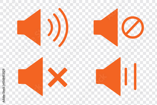 Speaker volume icons with sound waves. Volume up, down, and mute collection. Volume allow and prohibit sign, cross icon. Vector illustration