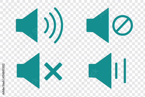 Speaker volume icons with sound waves. Volume up, down, and mute collection. Volume allow and prohibit sign, cross icon. Vector illustration