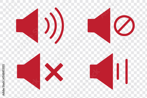 Speaker volume icons with sound waves. Volume up, down, and mute collection. Volume allow and prohibit sign, cross icon. Vector illustration