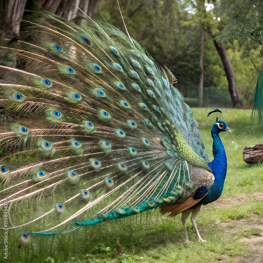 Obraz premium peacock displaying feathers in full bloom