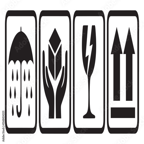 Shipping symbols isolated on white background indicate handling instructions