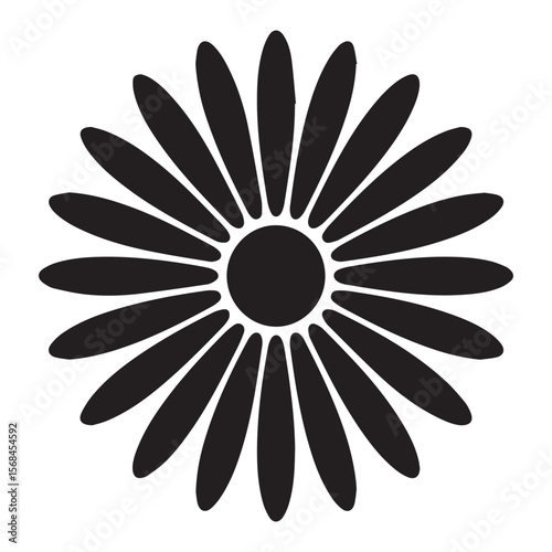 Black flower with petals isolated on white background