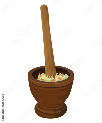 Mortar and pestle made of wood vector design