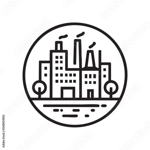 Urban industrial landscape with factories and trees