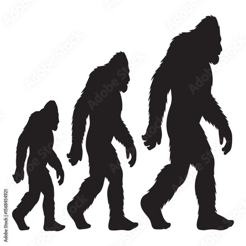 Silhouettes of bigfoot isolated on white background