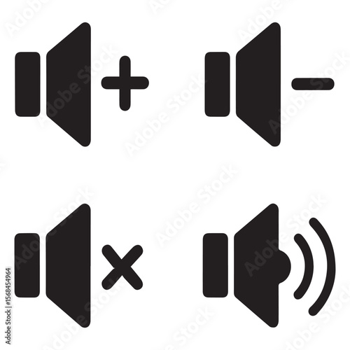 Four speaker icons showing volume control isolated on white background