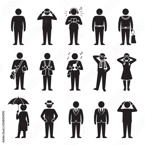 Silhouetted figures show various activities and professions