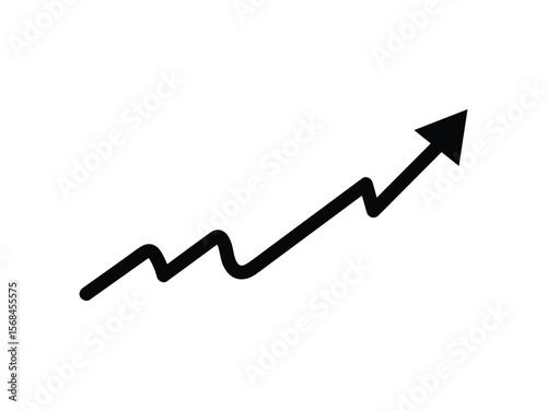 Black jagged upward trending arrow on white background