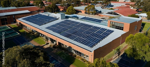 Solar panels installed on school rooftop to promote clean energy and environmental awareness among students.