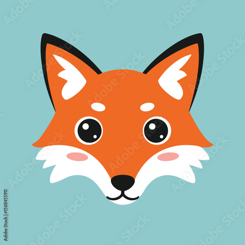 Cute fox face simple cartoon style animal character with orange fur and white cheeks vector illustration