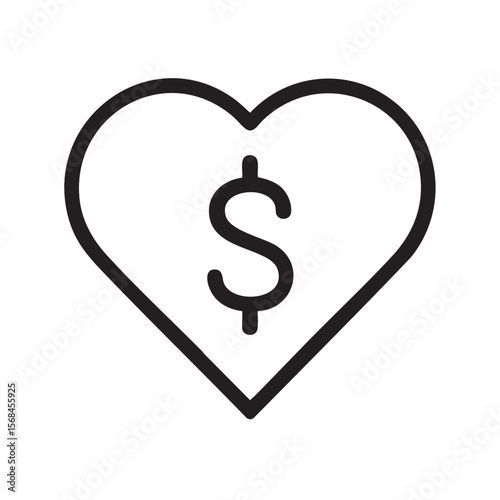 Heart symbol with dollar sign representing love for money
