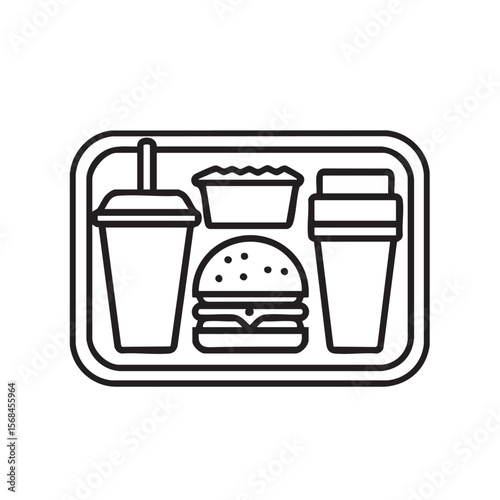 Fast food meal tray with burger, fries, and drinks for casual dining