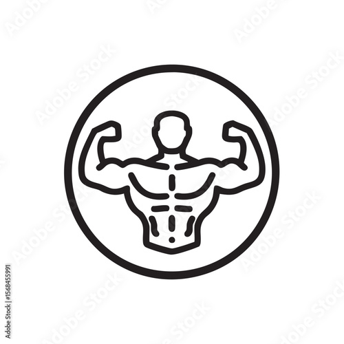 Bodybuilding logo with muscular figure showcasing strength and fitness
