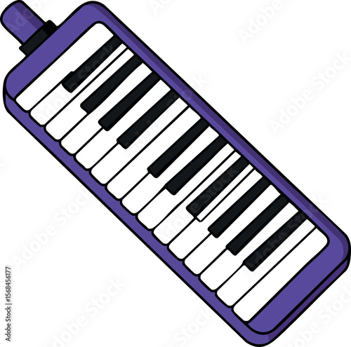 Melodica musical instrument with purple casing and black white keys vector illustration 