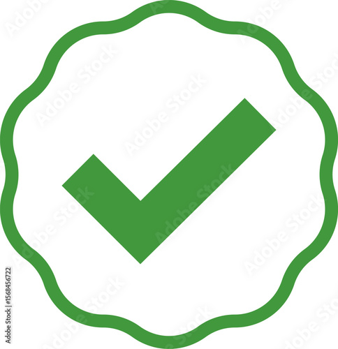 Green Check mark tick verification icon symbol vector. Certified checkmark badge.