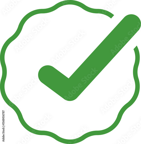 Green Check mark tick verification icon symbol vector. Certified checkmark badge.
