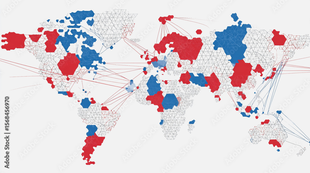Obraz premium Abstract technology white background. Earth network with glowing nodes and net lines business connection of lines from nodes It is connected to endless nodes and represents the innovation of communica