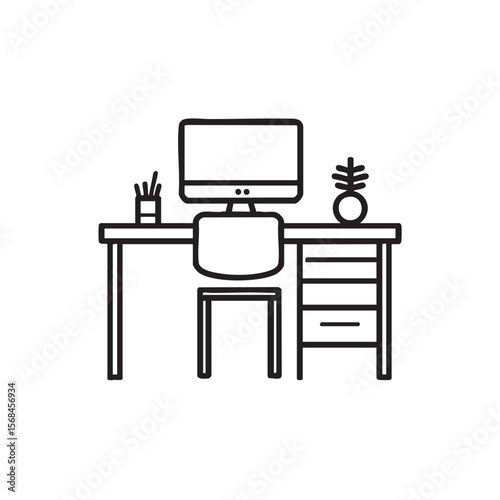 Modern workspace design with computer and office supplies