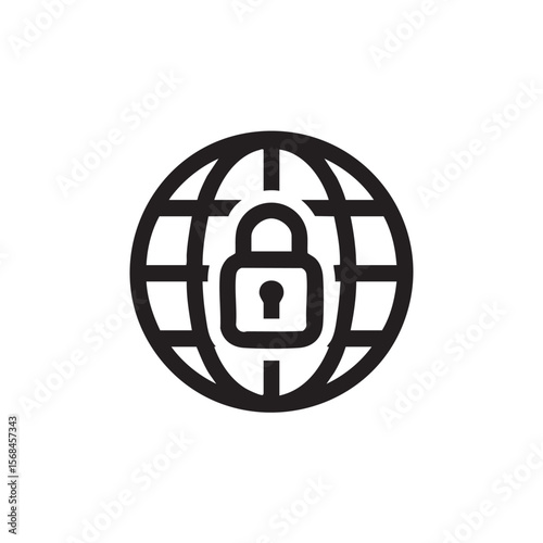 Secure internet concept with lock on globe for protection