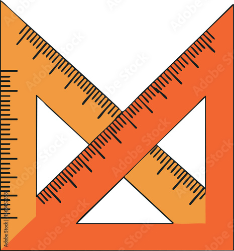 Orange and yellow triangular rulers crossed vector illustration for measurement and geometry tools 