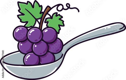 Purple grapes bunch on silver spoon fresh fruit illustration vector 