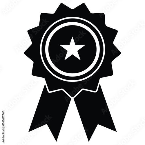 Black and white illustration of a first place ribbon with a star award winner