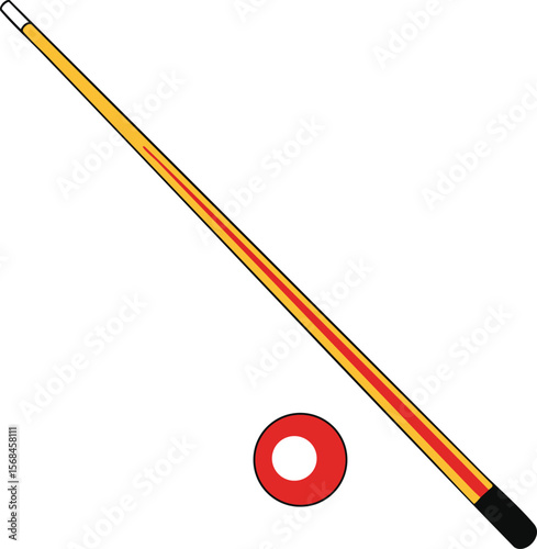 Pool cue stick with red chalk circle isolated on white background vector illustration for billiards and snooker games equipment