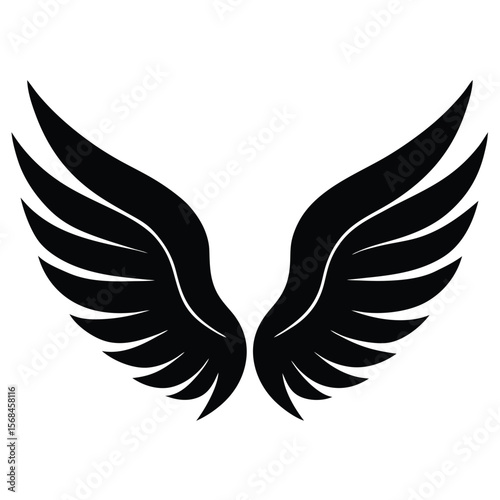 Black feathered wings spread open vector