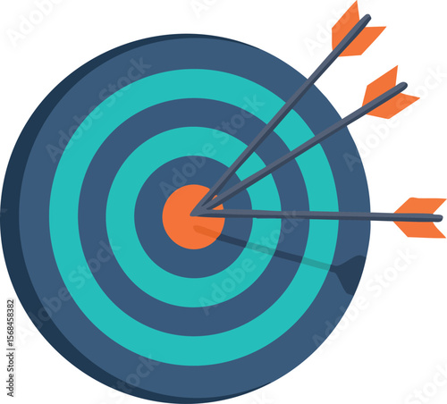 Target with three arrows hitting bullseye in blue and orange vector graphic design 