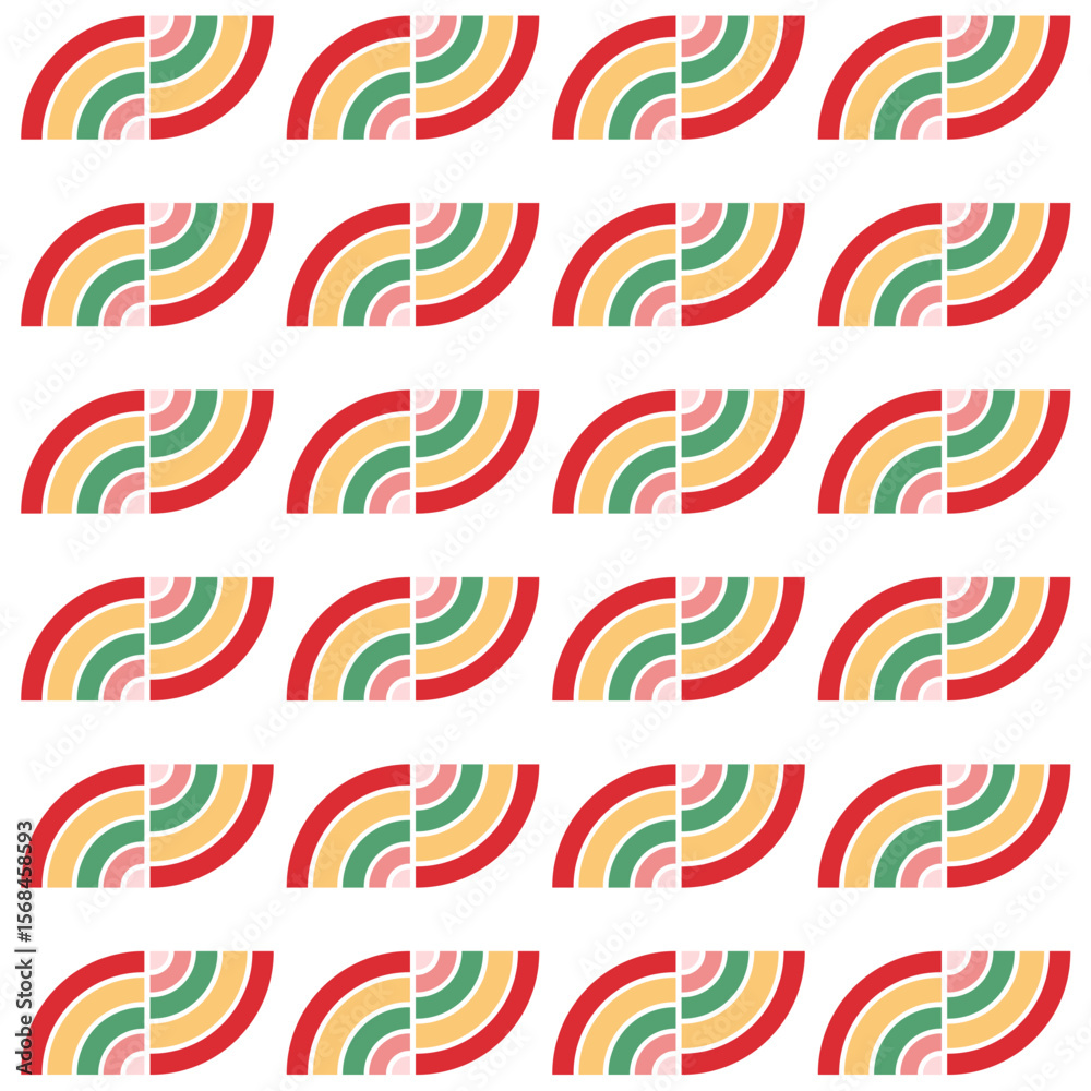 Obraz premium Modern and abstract half circle seamless pattern with bright and fun colors, suitable for digital backgrounds, textiles, packaging and other graphic design projects.