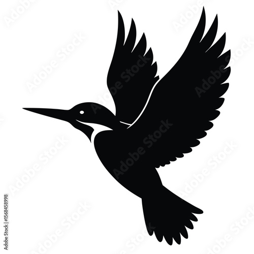Black kingfisher bird in flight with wings spread vector