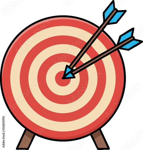 Target with two arrows hitting bullseye for accuracy and precision concept vector illustration 