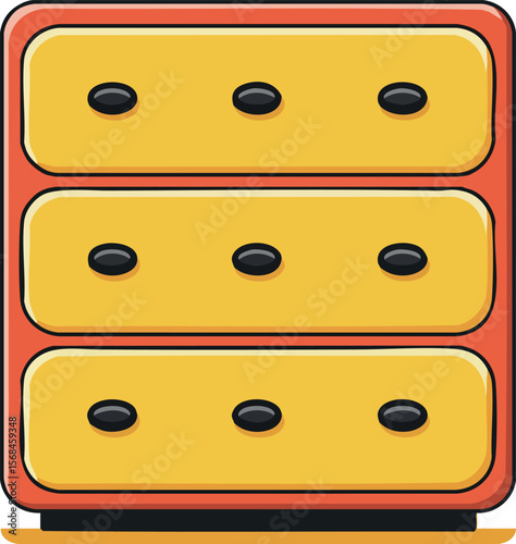 Retro style yellow and orange chest of drawers with black handles vector illustration 